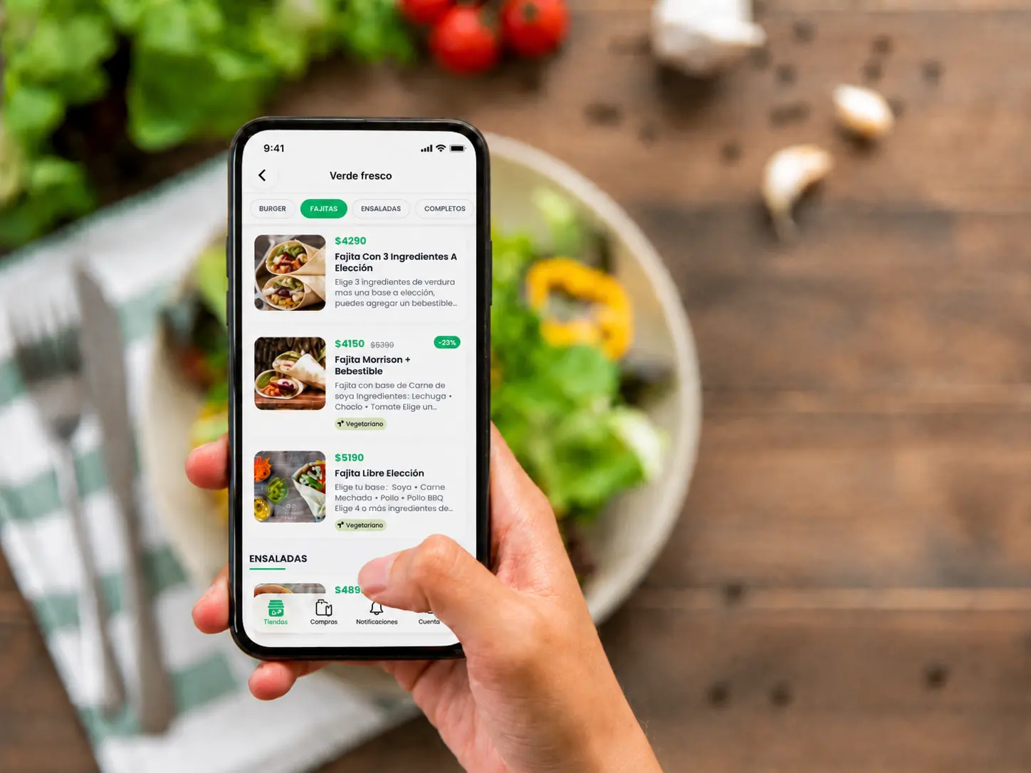 La app de Greatfood mostrando el menú de una tienda con sus productos
